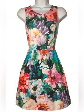 NWT Felicity & Coco Watercolor Floral Fit Flare Dress Multicolor Size XL